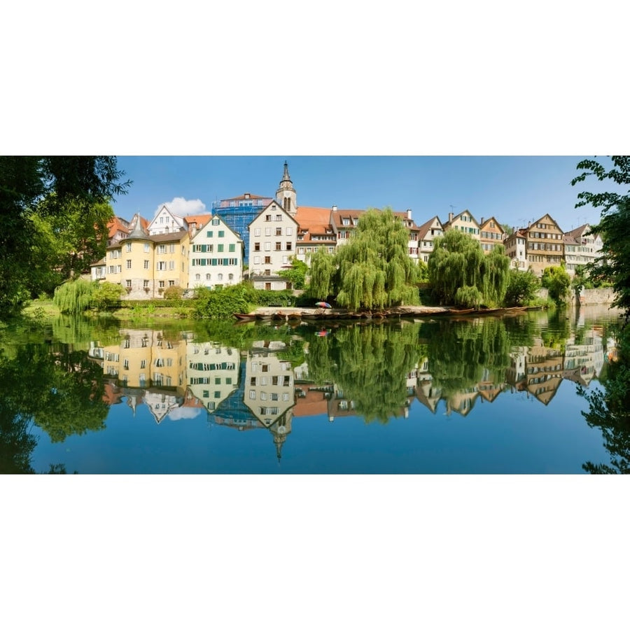 Old town buildings reflecting in Neckar River Tubingen Baden-Wurttemberg Germany Poster Print (12 x 24) Image 1