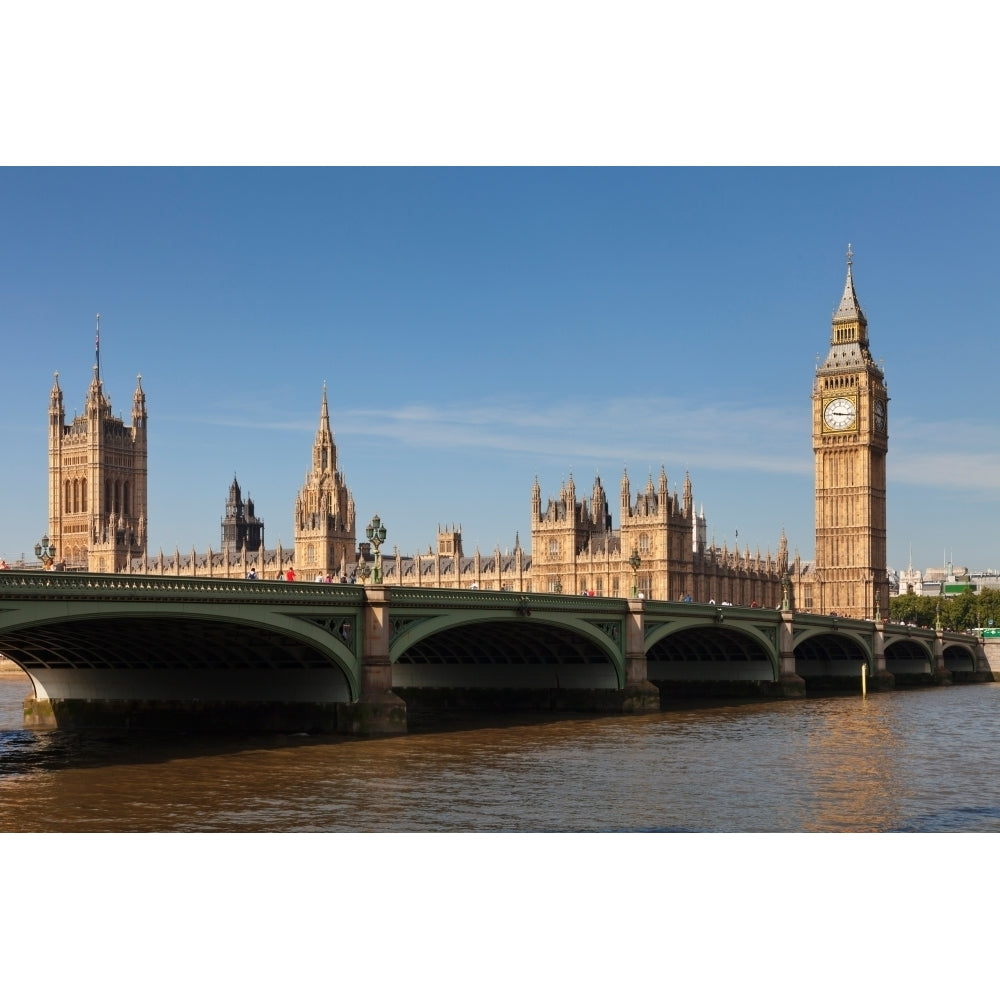 View of Big Ben and Houses of Parliament with Westminster Bridge at Thames Image 1