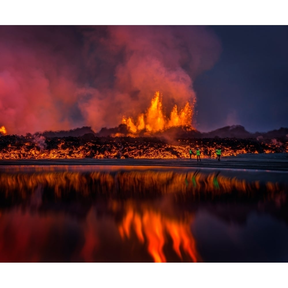 Glowing lava from the eruption at the Holuhraun Fissure near the Bardarbunga Volcano Iceland Poster Print (9 x 27) Image 1