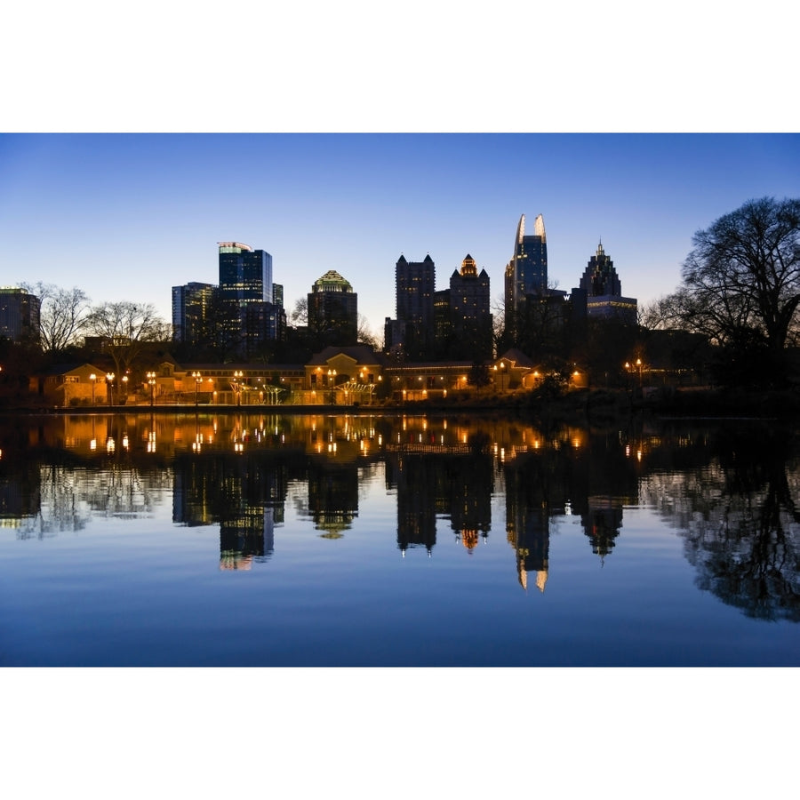 View of the Midtown skylines and lake at dusk Piedmont Park Atlanta Fulton County Georgia USA Poster Image 1