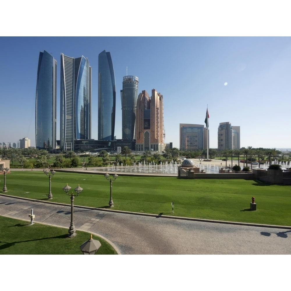 Etihad Towers and other tall buildings on Corniche Road seen from upper driveway entrance to Emirates Palace Hotel Abu 1 Image 1