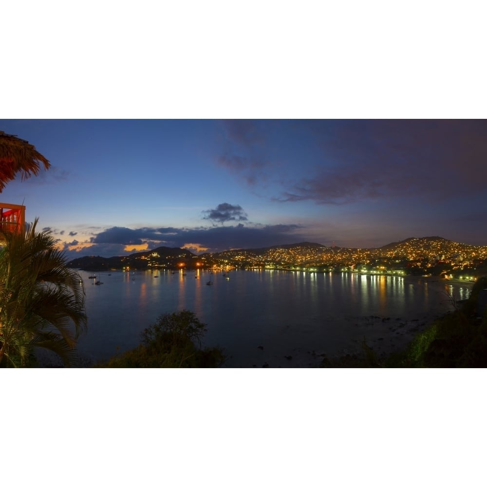 Elevated view of the Playa La Madera at dusk Zihuatanejo Guerrero Mexico Poster Print (36 x 12) Image 1