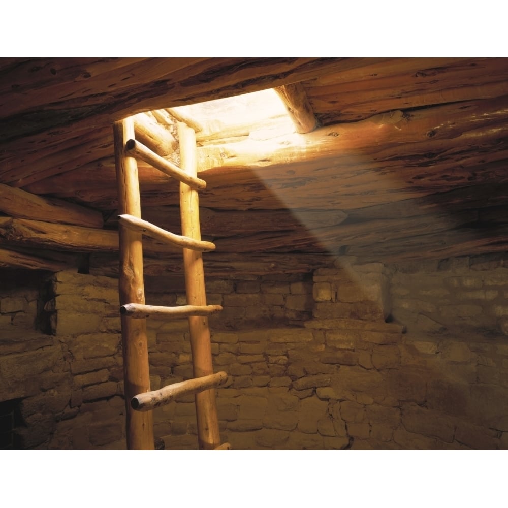 A kiva ladder and sun rays in a kiva at Mesa Verde Natl Park CO Poster Print (27 x 9) Image 1