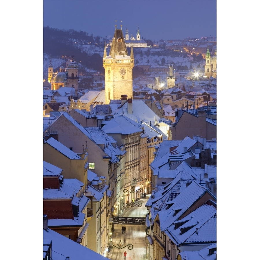 Czech Republic Prague - Old Town Hall tower and roofs the Old Town in winter Poster Print (36 x 12) Image 1