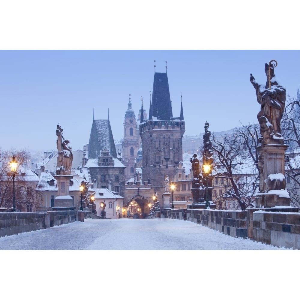 Prague - Charles Bridge tower nad St. Nicolas church on winter morning Poster Print (27 x 9) Image 1