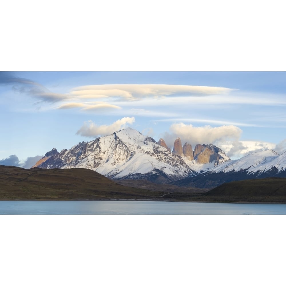 Lenticular clouds over mountains seen from Laguna Amarga Torres Del Paine National Park Chile Poster Print (27 x 9) Image 1