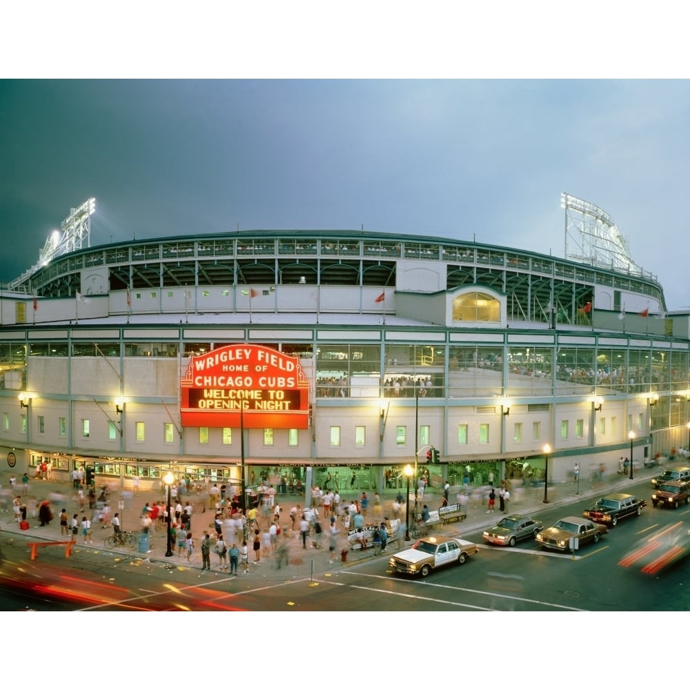 High angle view of tourists outside a baseball stadium opening night Wrigley Field Chicago Illinois USA August 8 36 x 12 Image 1