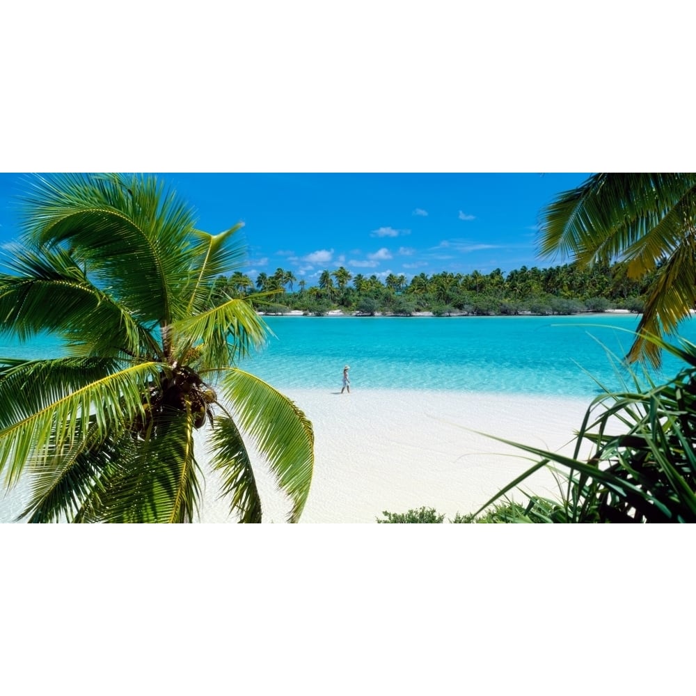 Woman Beach One Foot Island Cook Islands Poster Print (12 x 24) Image 1