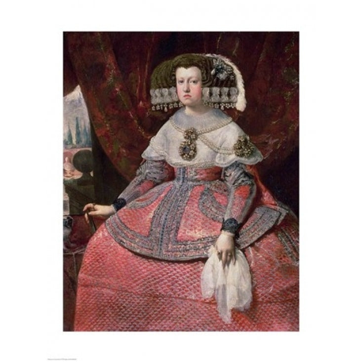 Queen Maria Anna of Spain in a red dress Poster Print by Diego Velazquez Image 1