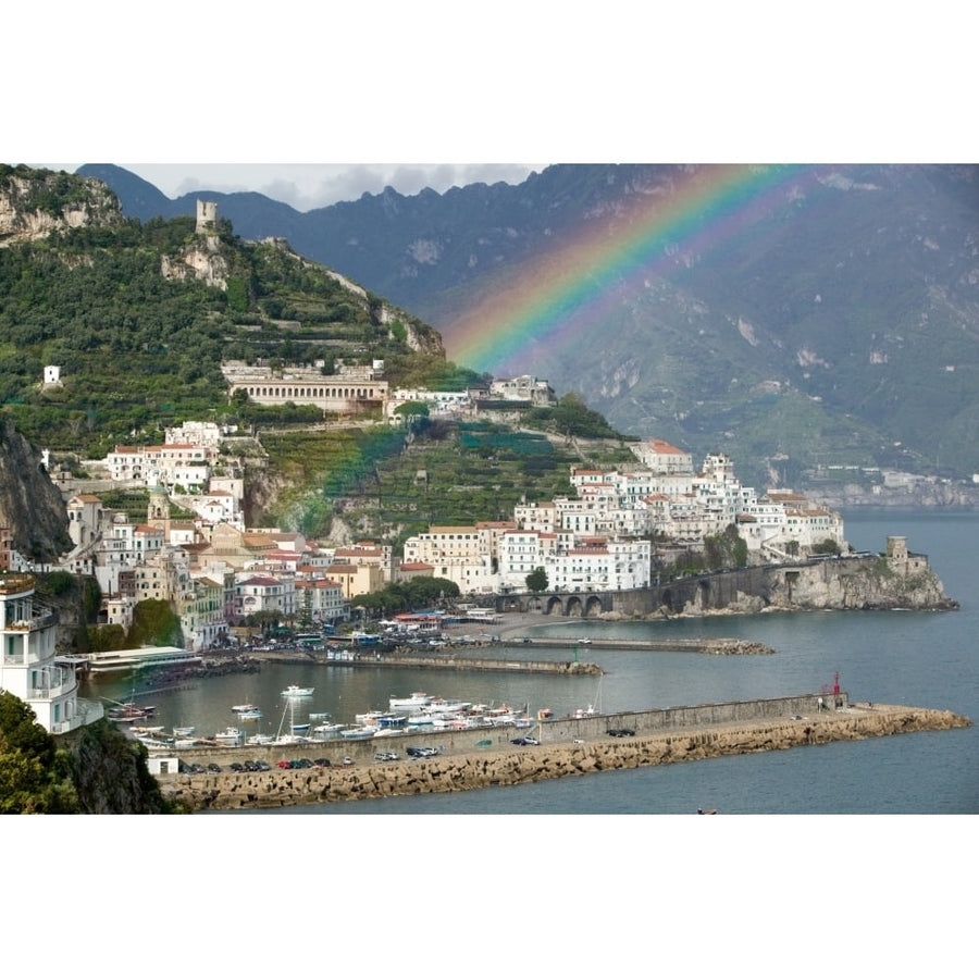 Rainbow over a town Almafi Amalfi Coast Campania Italy Poster Print (27 x 9) Image 1