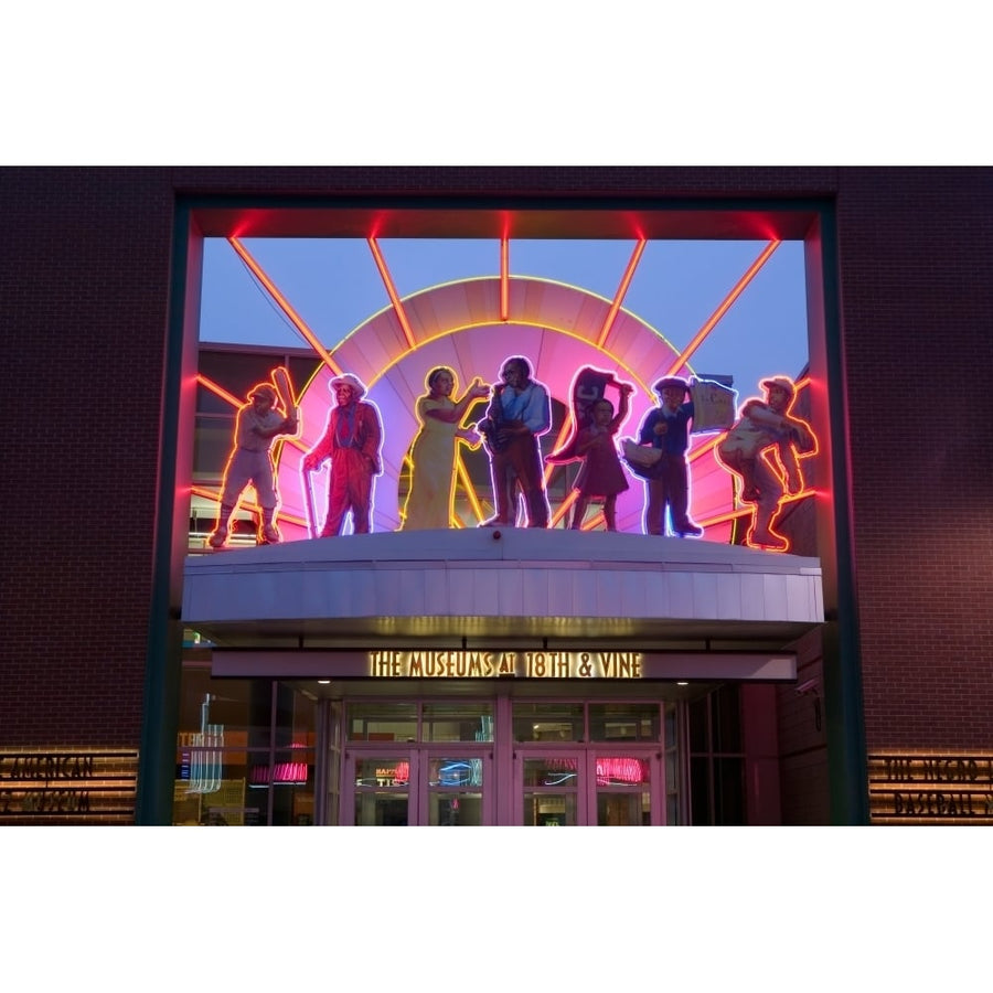 Facade of a museum lit up at dusk American Jazz Museum Kansas City Missouri USA Poster Print (36 x 12) Image 1