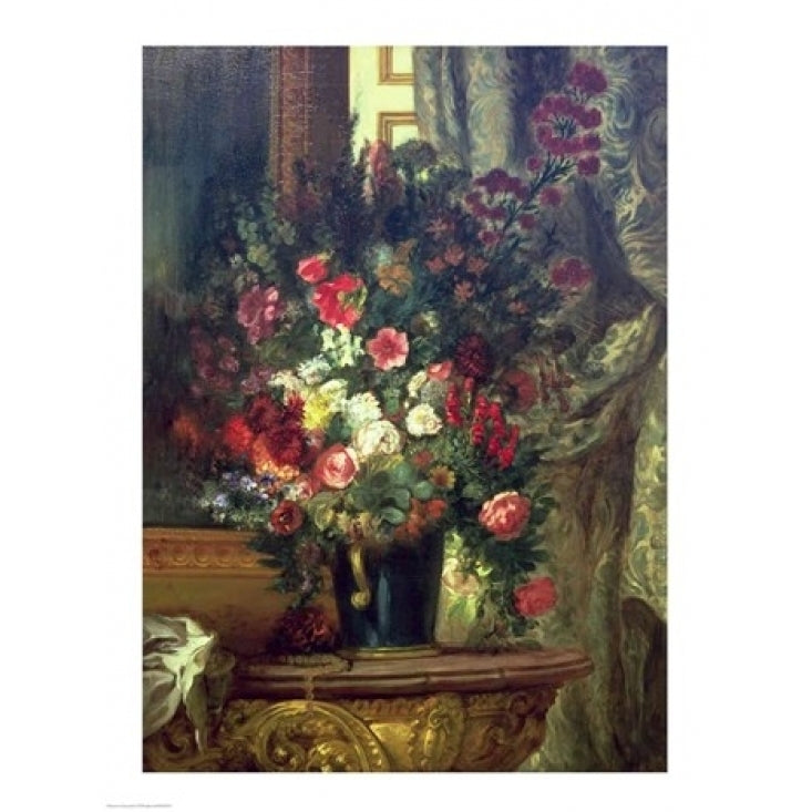 Vase of Flowers on a Console Poster Print by Eugene Delacroix Image 1