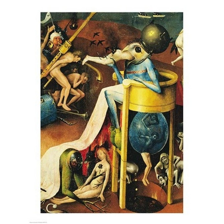 The Garden of Earthly Delights Hell right wing of triptych detail of blue bird-man on a stool c.1500 Print by Image 1