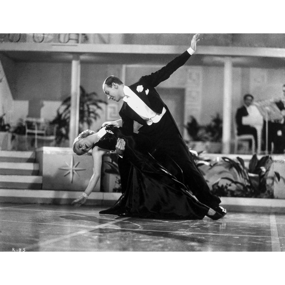 Fred Astaire and Ginger Rogers Dancing in Black Dress and Black Tuxedo with Audience Watching Photo Print Image 1