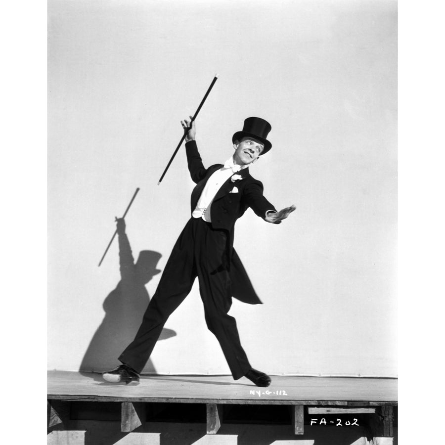 Fred Astaire Dancing in Tuxedo and Top Hat in Black and White Photo Print Image 1