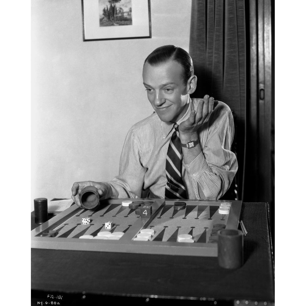 Fred Astaire Playing Backgammon in Black and White Photo Print Image 1