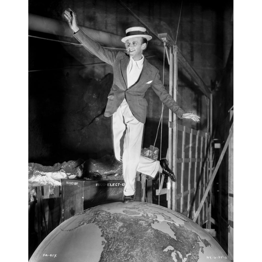 Fred Astaire Dancing on Top of Globe in Black and White Photo Print Image 1