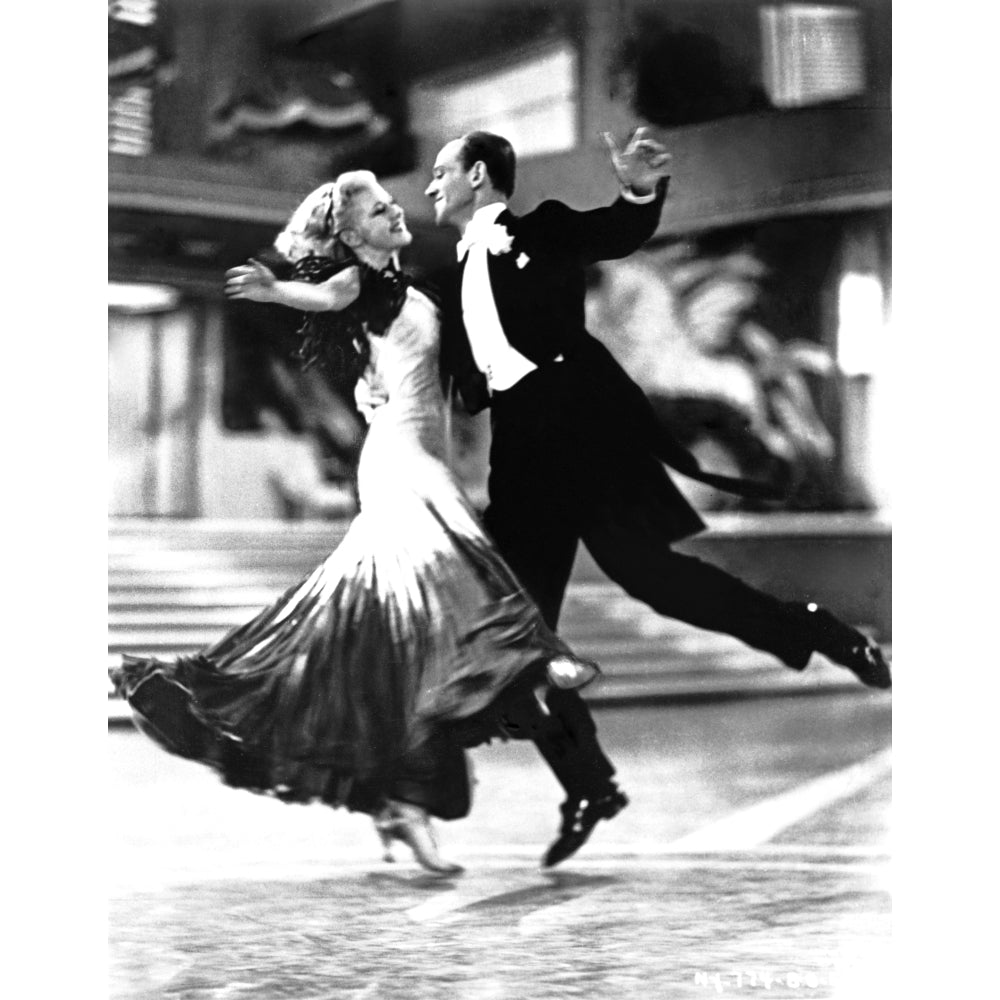 Film still of Fred Astaire and Ginger Rogers dancing Photo Print Image 1