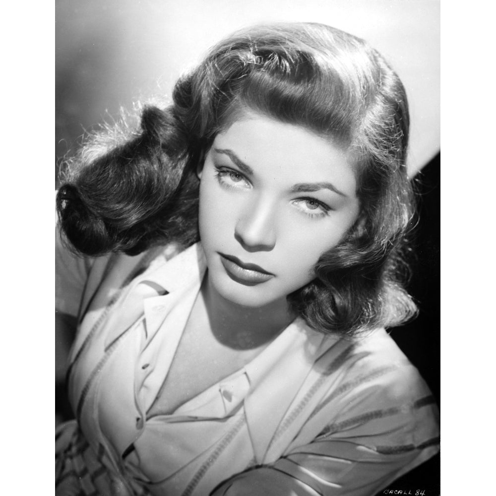 Lauren Bacall Close Up Portrait in Black and White Photo Print Image 1