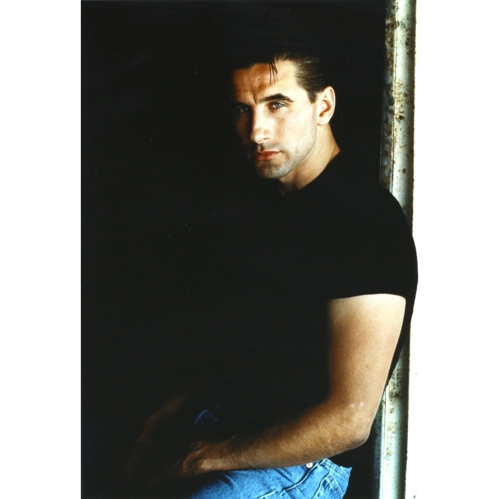 William Baldwin Posed in Black T-shirt with Black Background Photo Print Image 1