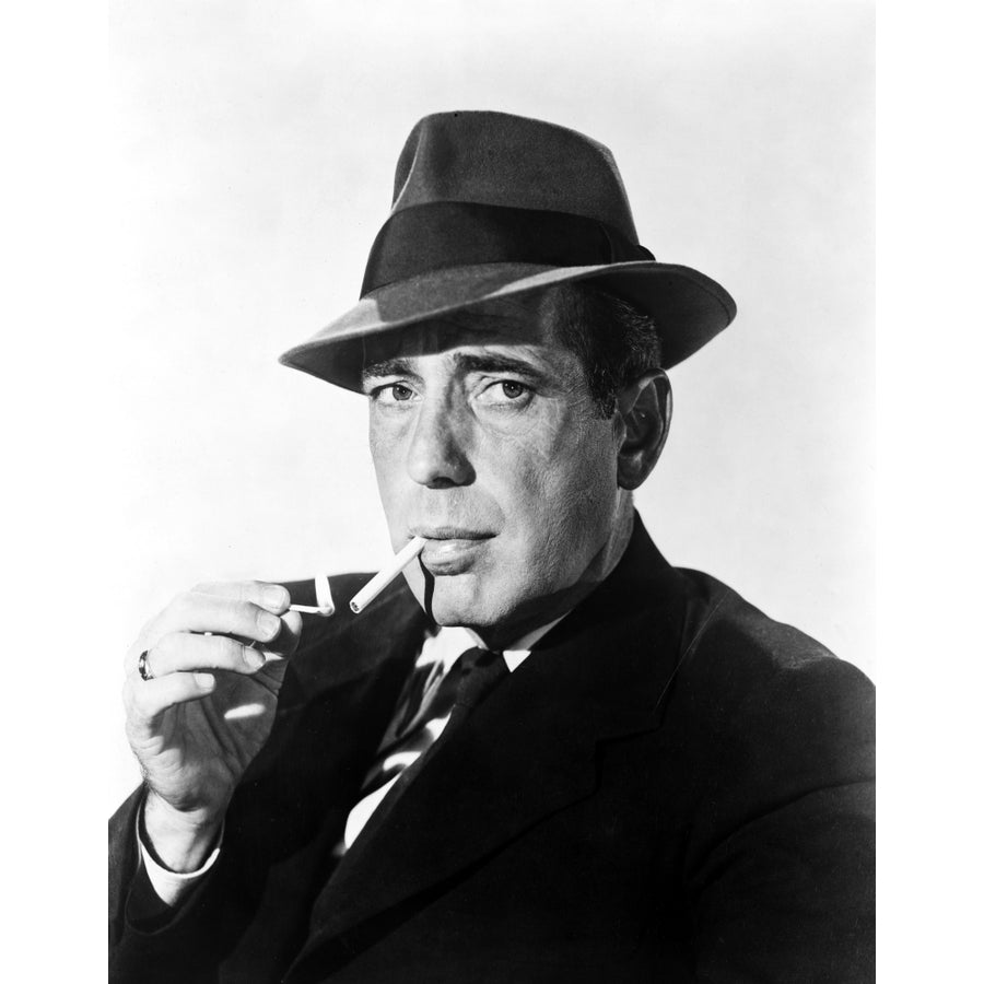 Humphrey Bogart Smoking in Black Suit and Hat Photo Print Image 1