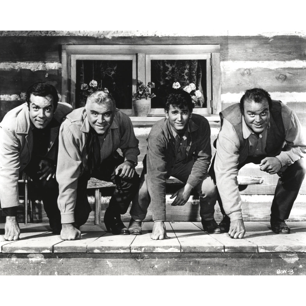 Bonanza Fist Leaning on Floor Pose in Black and White Group Portrait Photo Print Image 1