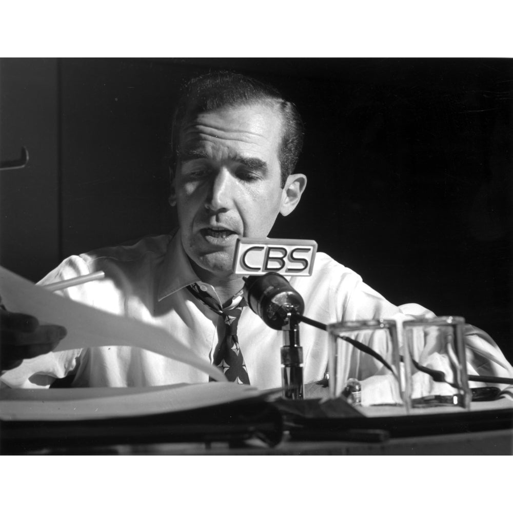 Edward R Murrow talking into a microphone Photo Print Image 1