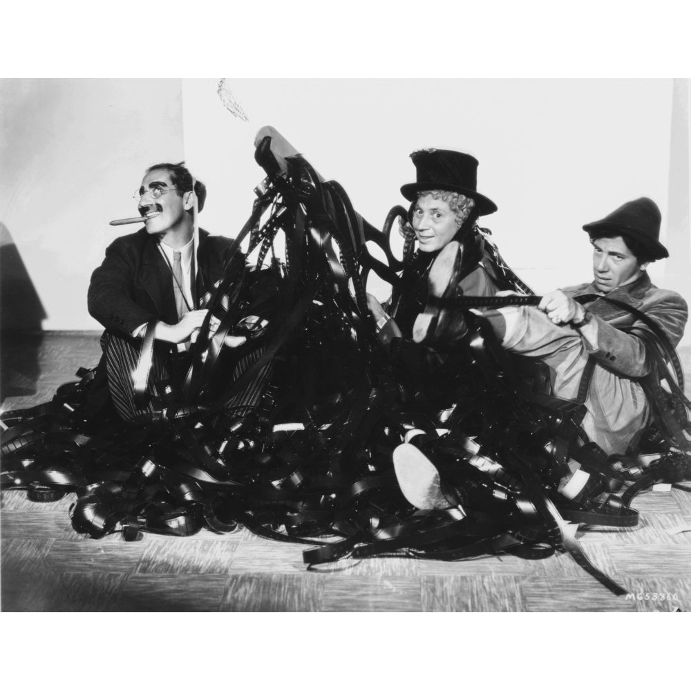 Marx Brothers Scene with Three Men smiling in Black and White Photo Print Image 1