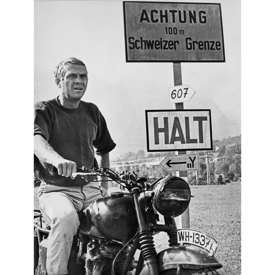 Steve McQueen in a Scene from the Great Escape on Motorcycle Photo Print Image 1