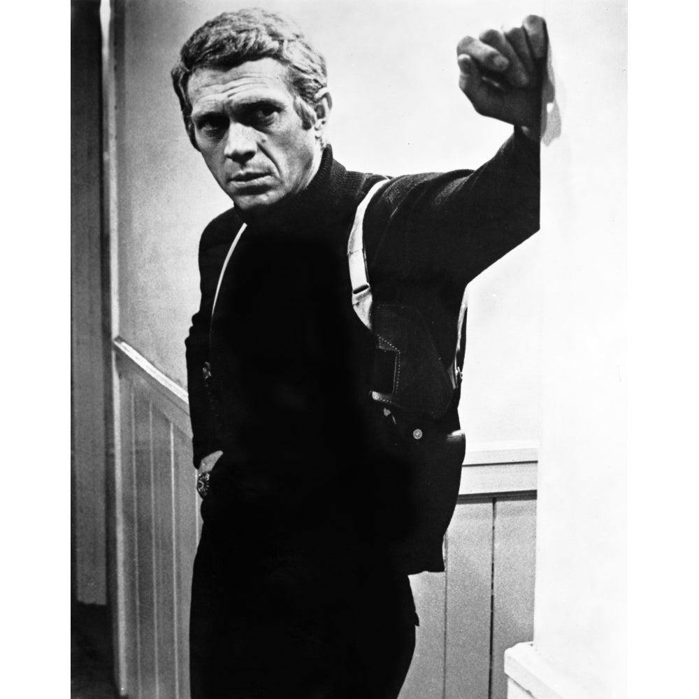 Steve McQueen Leaning Posed wearing Black Sweater in Black and White Portrait Photo Print Image 1