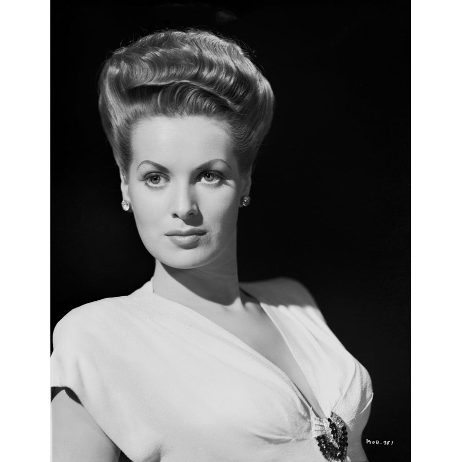 Maureen OHara wearing White V-neck Dress in Black Background Photo Print Image 1