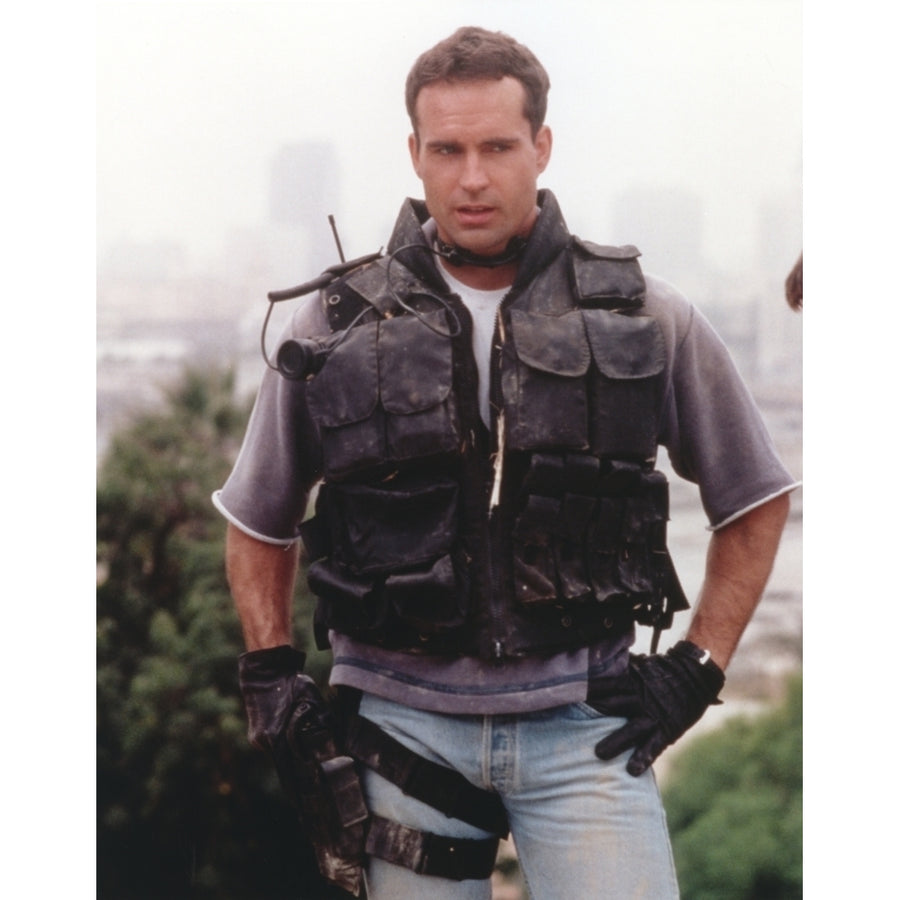 Jason Patric Close Up Portrait in Grey T-Shirt and Grey Jeans with Black Vest and Leather Gloves Photo Print Image 1