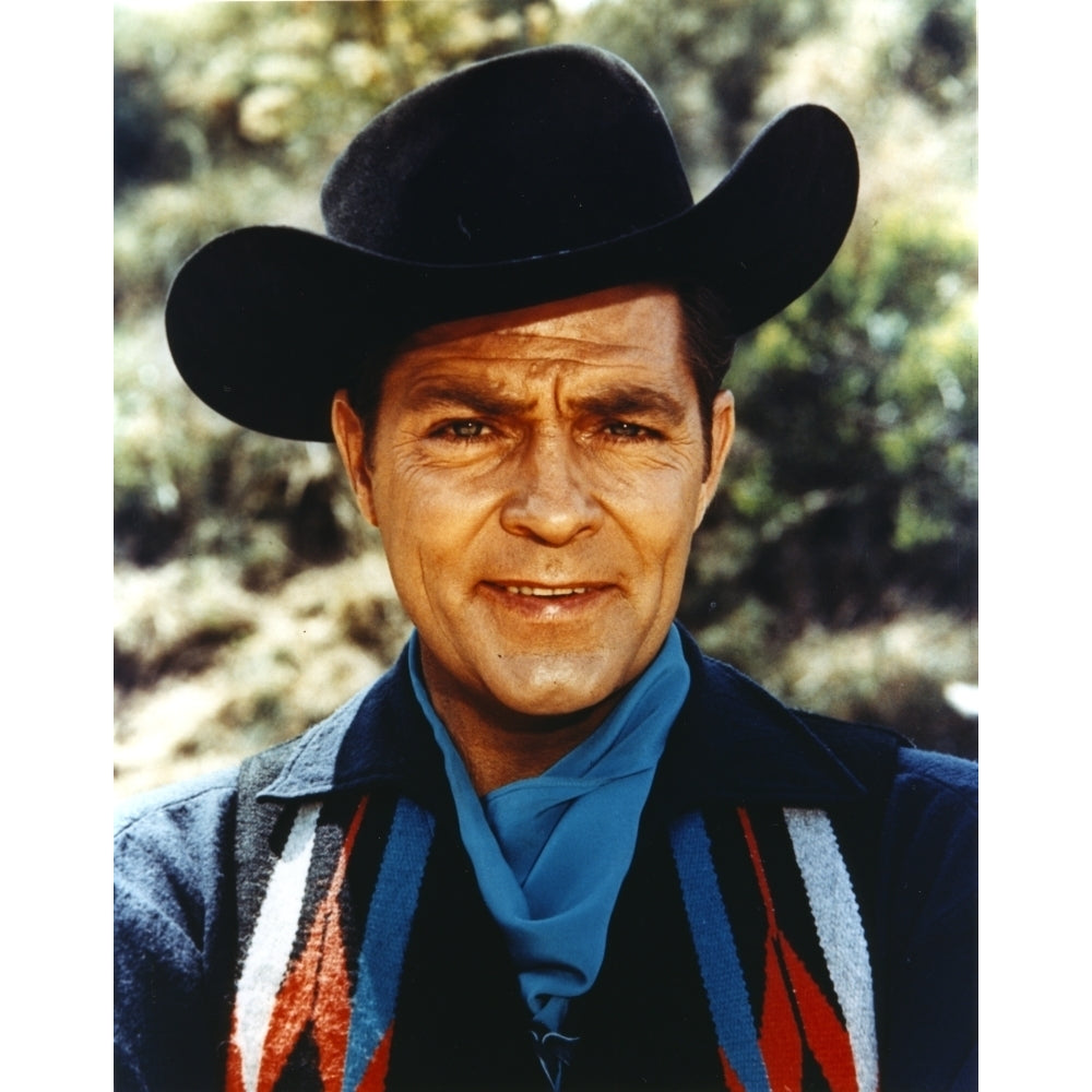 Dale Robertson Close Up Portrait wearing Black Hat and Denim Jacket with Scarf Photo Print Image 1