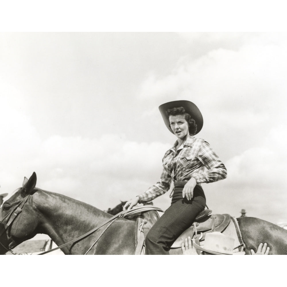 Jane Russell Riding Horse Black and White Photo Print Image 1