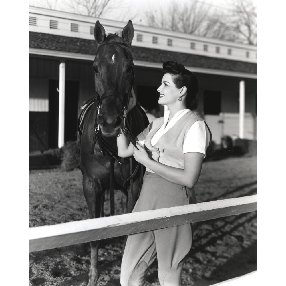 Jane Russell Holding Horse Black and White Photo Print Image 1