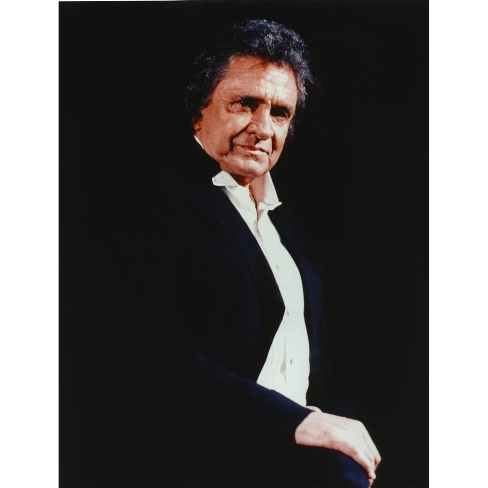 Johnny Cash wearing a Black Suit with White Undershirt Photo Print Image 1