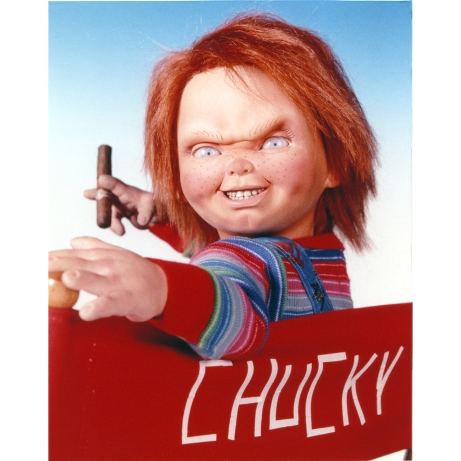 Chucky Holding Tabaco in Stripes Long Sleeve Photo Print Image 1