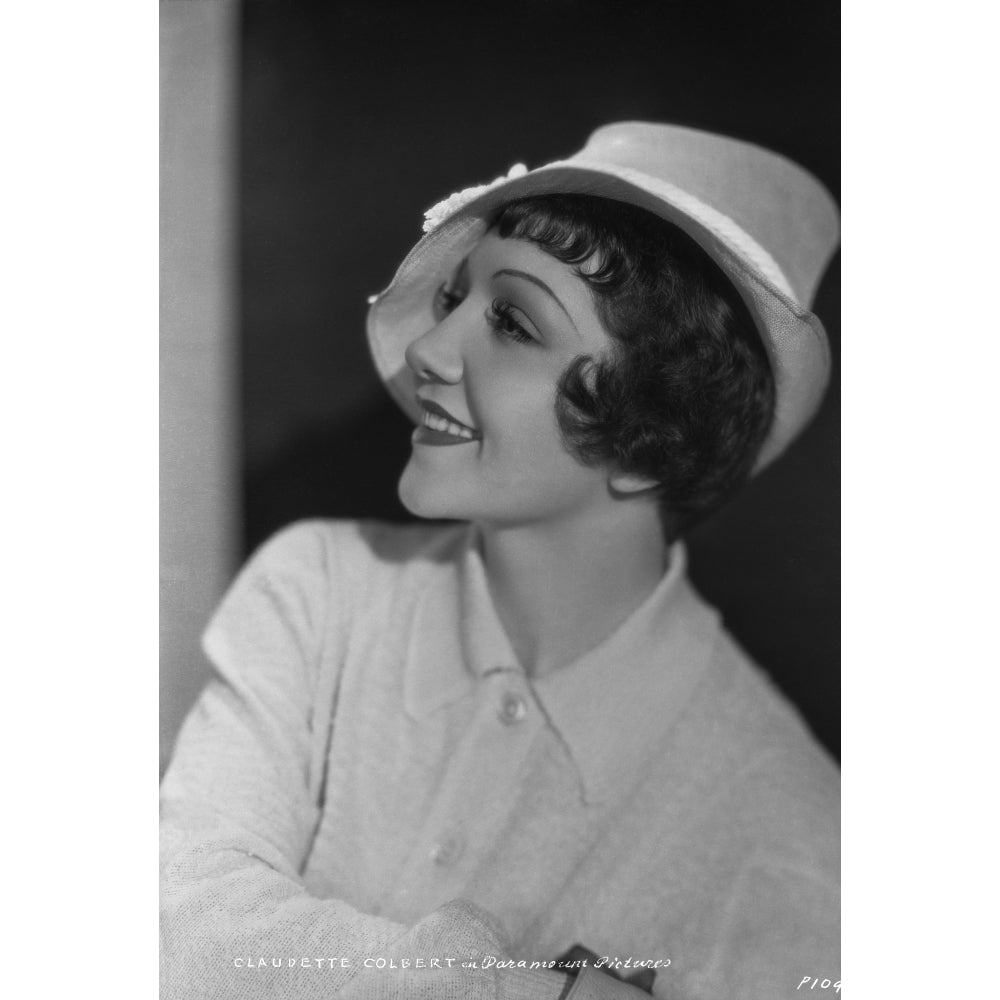 Claudette Colbert Posed Side view in White Polo shirt with Hat Photo Print Image 1