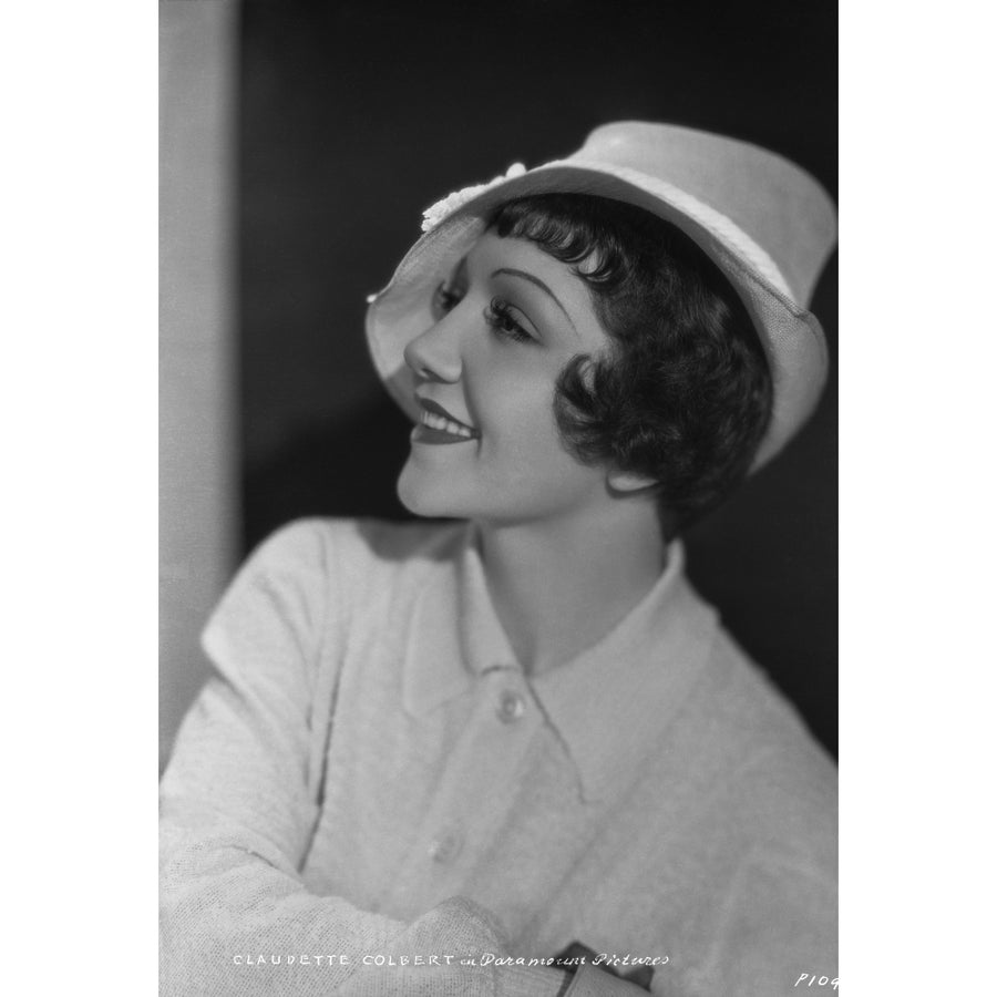 Claudette Colbert Posed Side view in White Polo shirt with Hat Photo Print Image 1