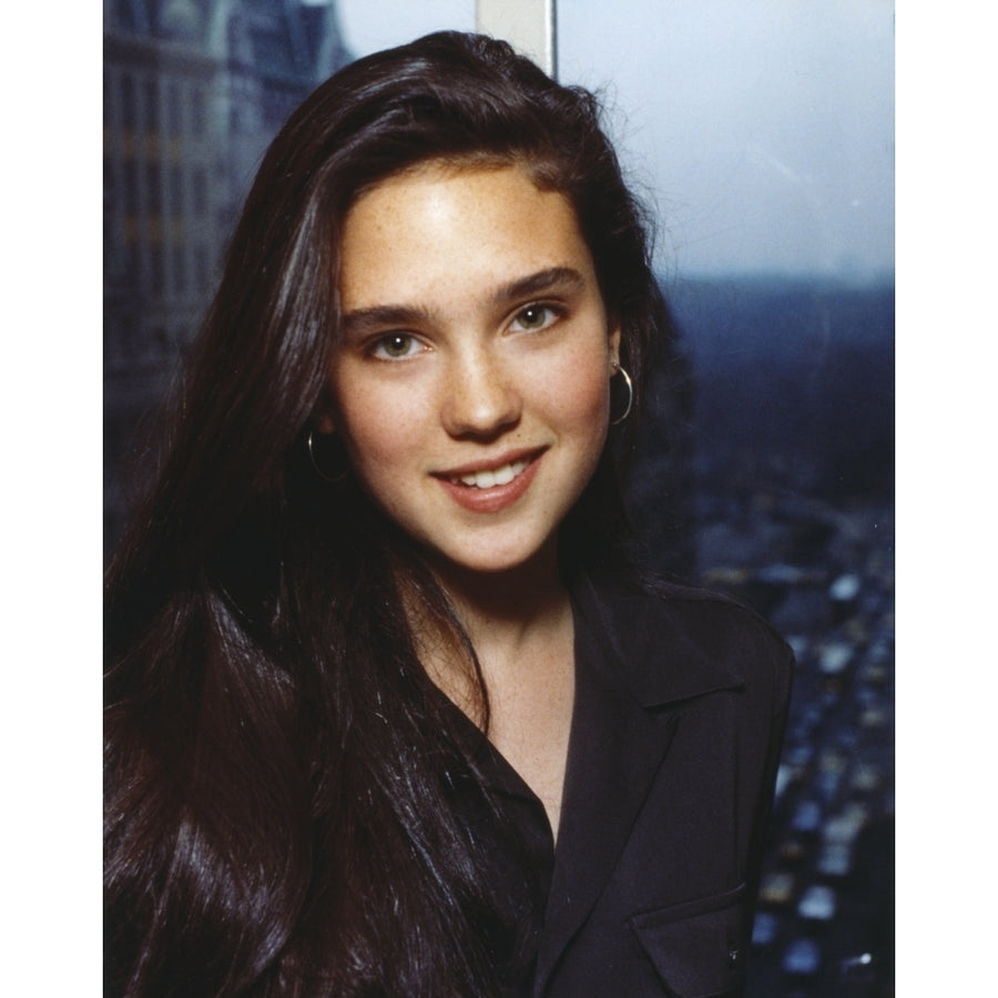 Jennifer Connelly in Black Coat Close Up Portrait in Brown Suit Dress and Hoop Earrings Photo Print Image 1