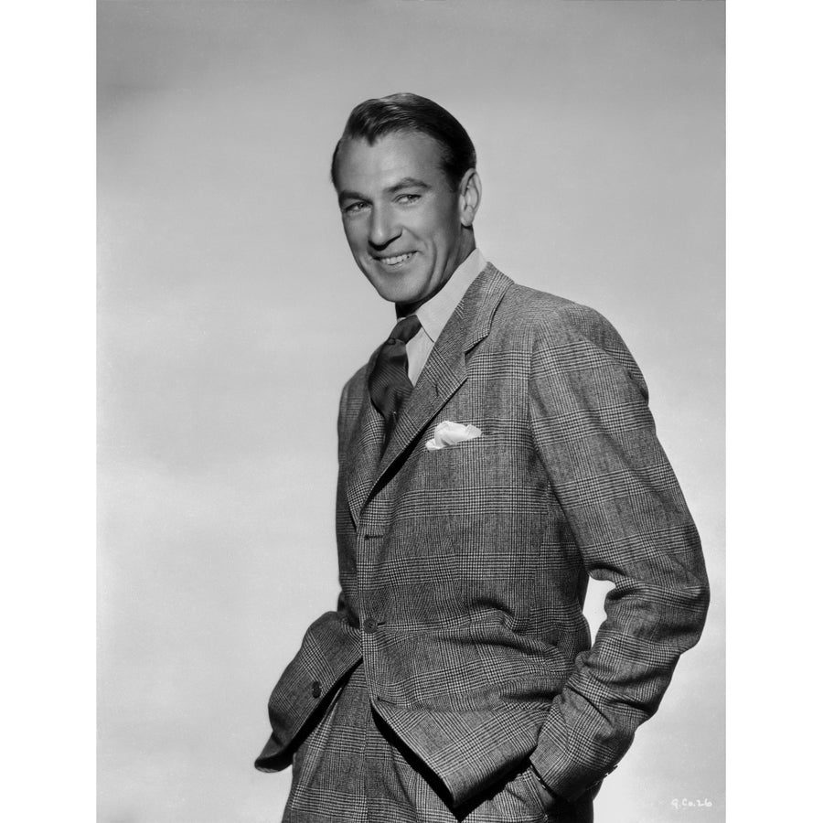 Gary Cooper smiling with Gray Background Photo Print Image 1