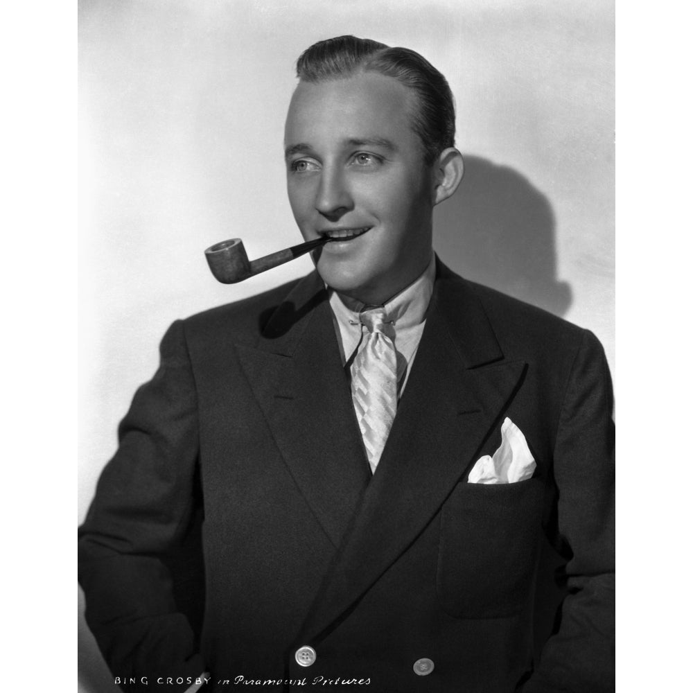 Bing Crosby Posed wearing Tuxedo with Pipe Portrait White Background Photo Print Image 1