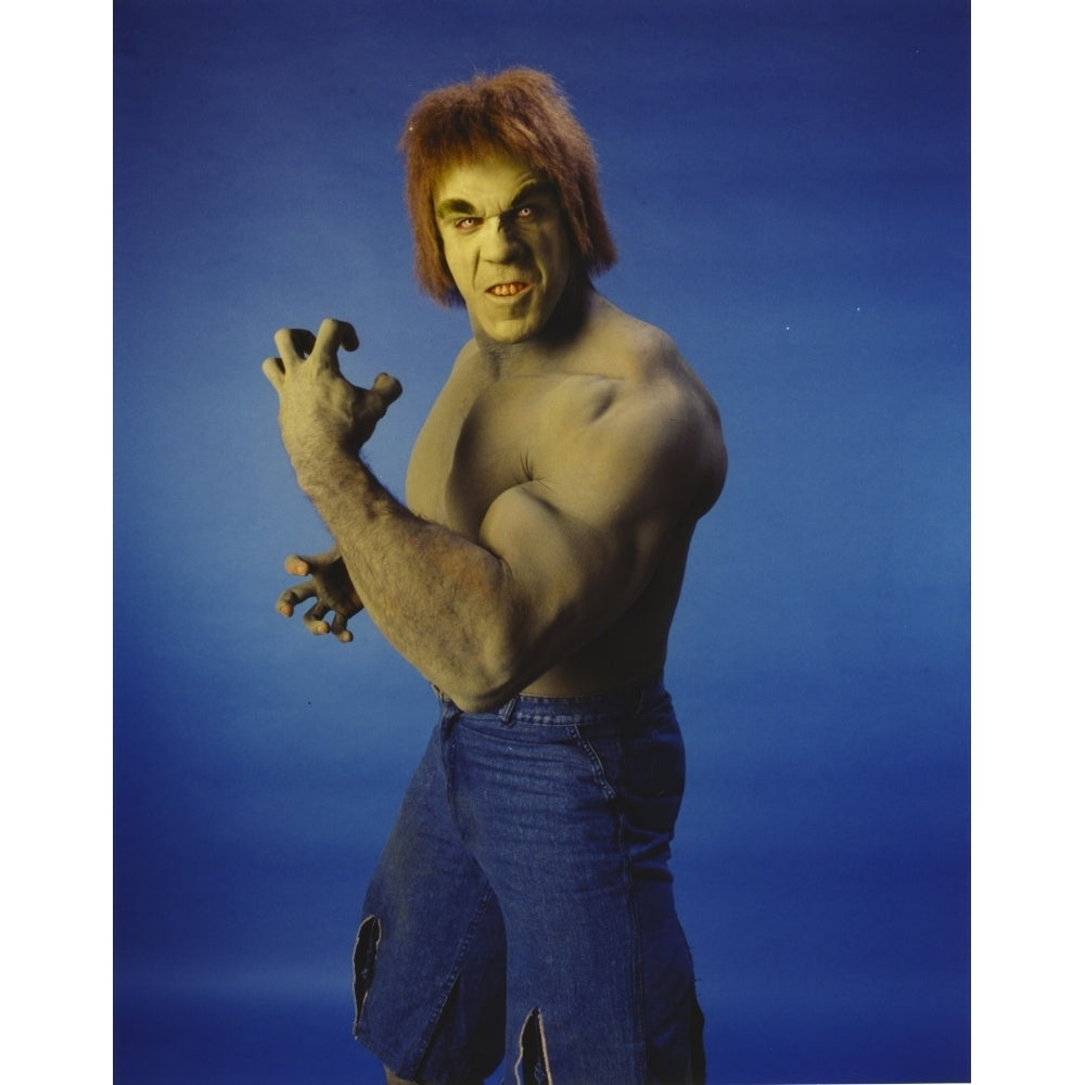 Lou Ferrigno Posed as Incredible Hulk with Blue Background Photo Print Image 1