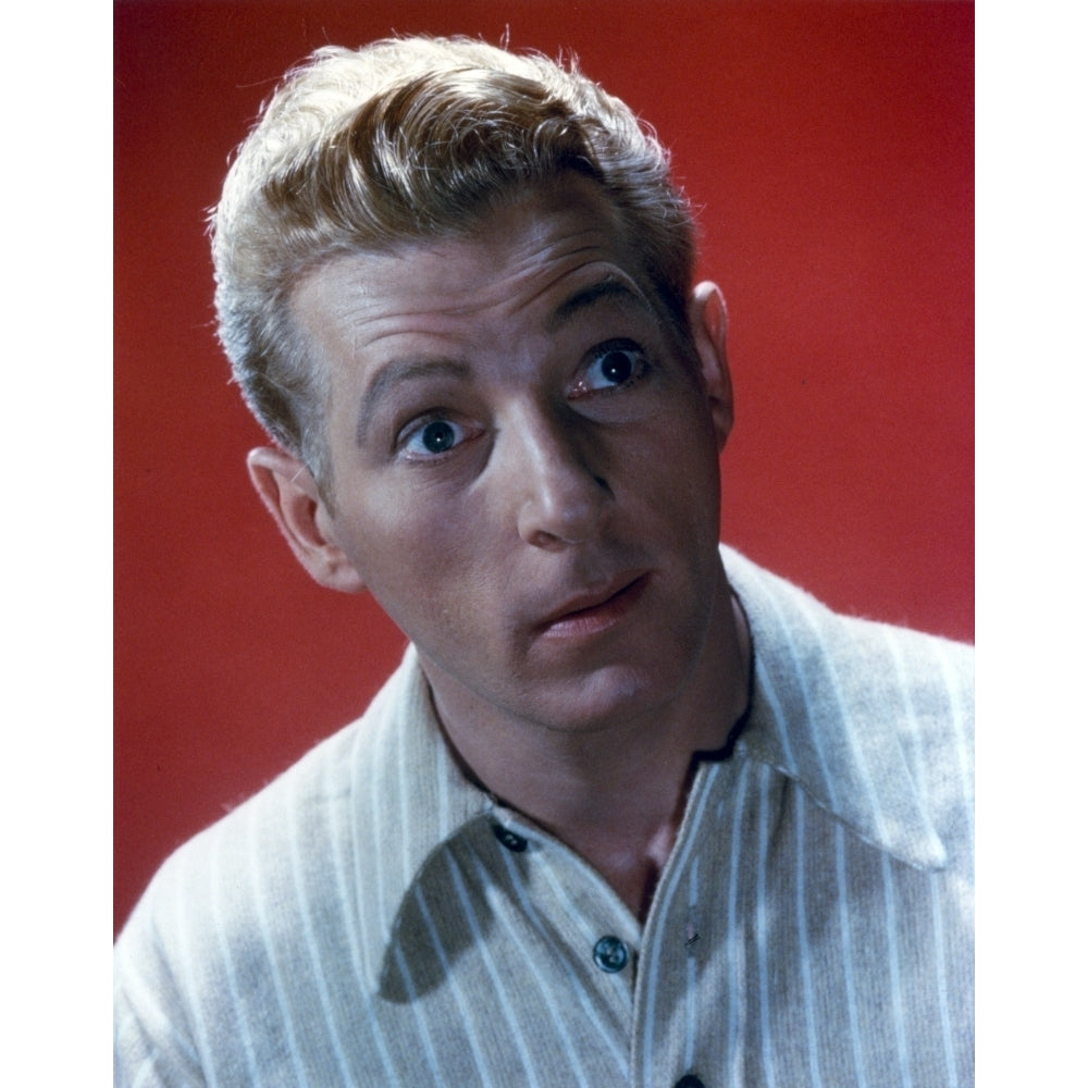 Danny Kaye Close Up Portrait wearing Stripe Polo Shirt in Red Background Photo Print Image 1