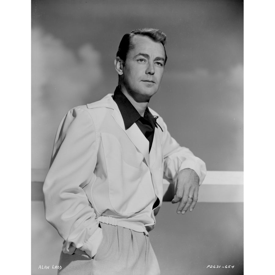 Alan Ladd Leaning on the Fence wearing a Glossy Suit in Black and White Portrait Photo Print Image 1