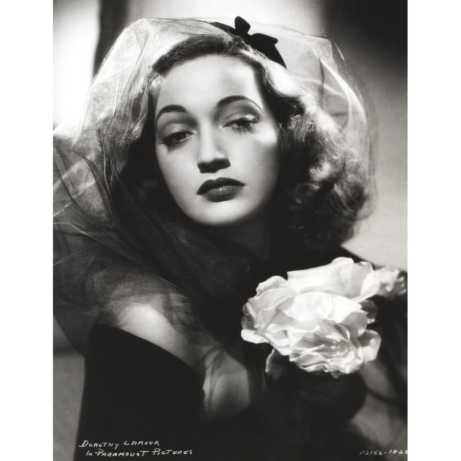 Dorothy Lamour with a corsage and a veiled hat Photo Print Image 1