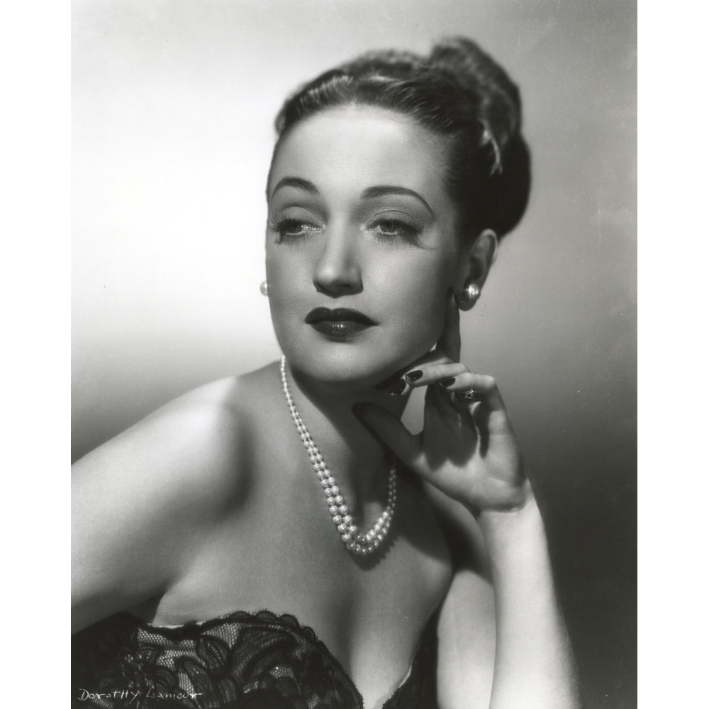 Dorothy Lamour Posed in Classic with Pearl Necklace Photo Print Image 1