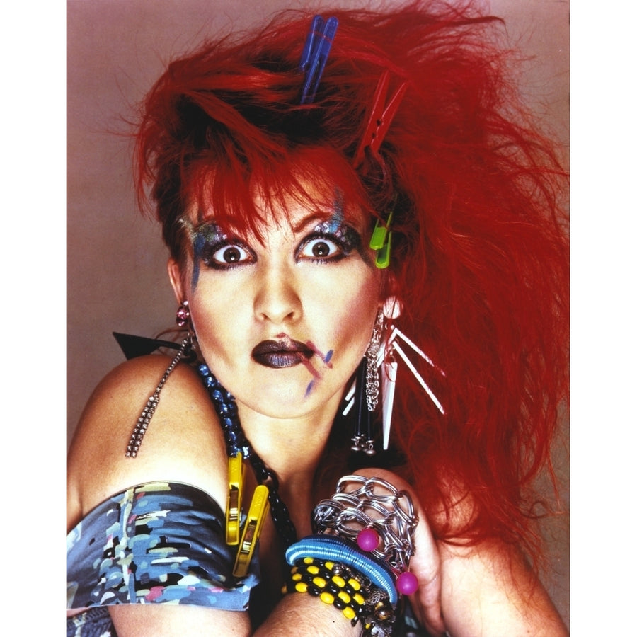 Cyndi Lauper Portrait in Red Hair and Blue Eye Lashes Photo Print Image 1