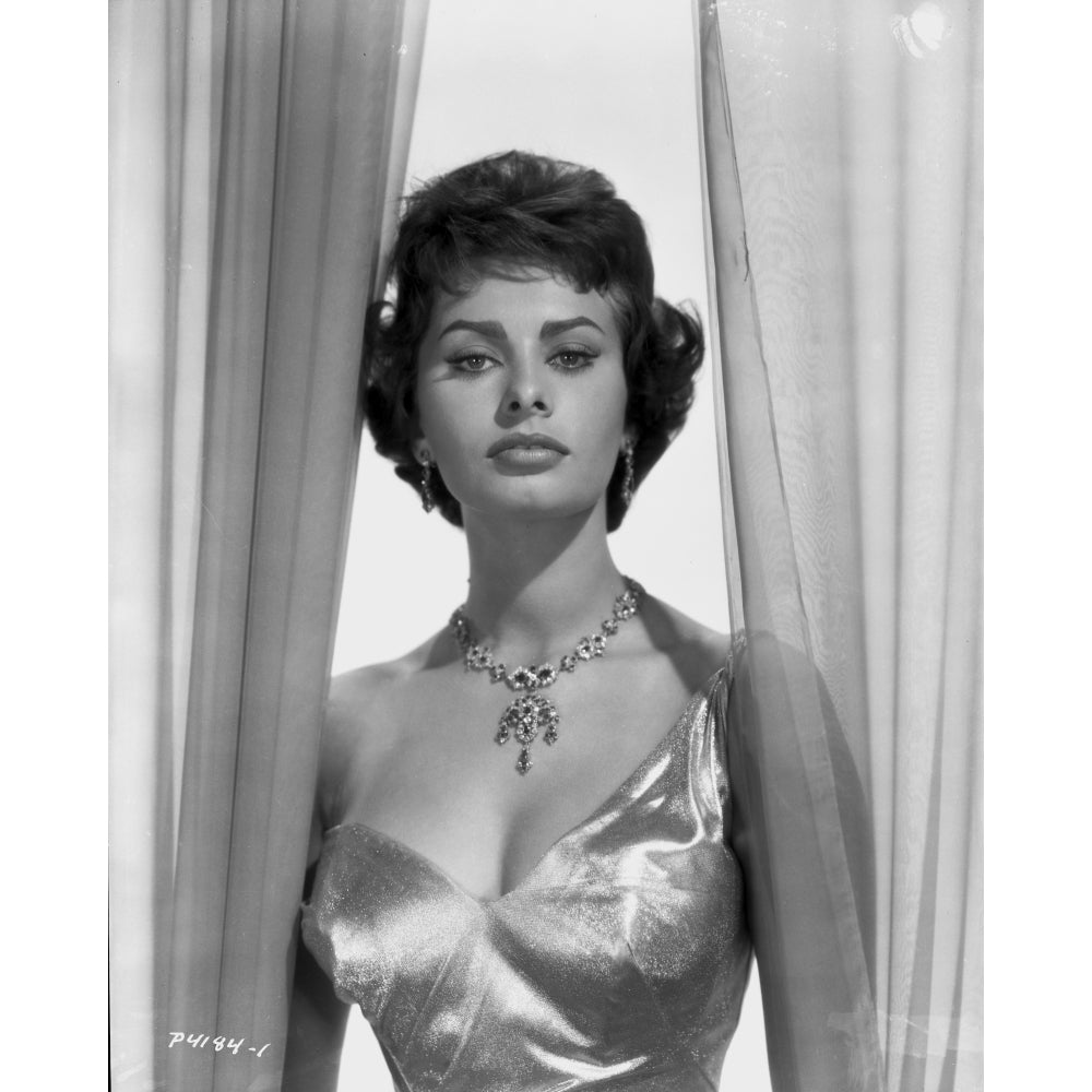 Sophia Loren wearing a Glossy Single Shoulder Dress in a Classic Portrait Photo Print Image 1