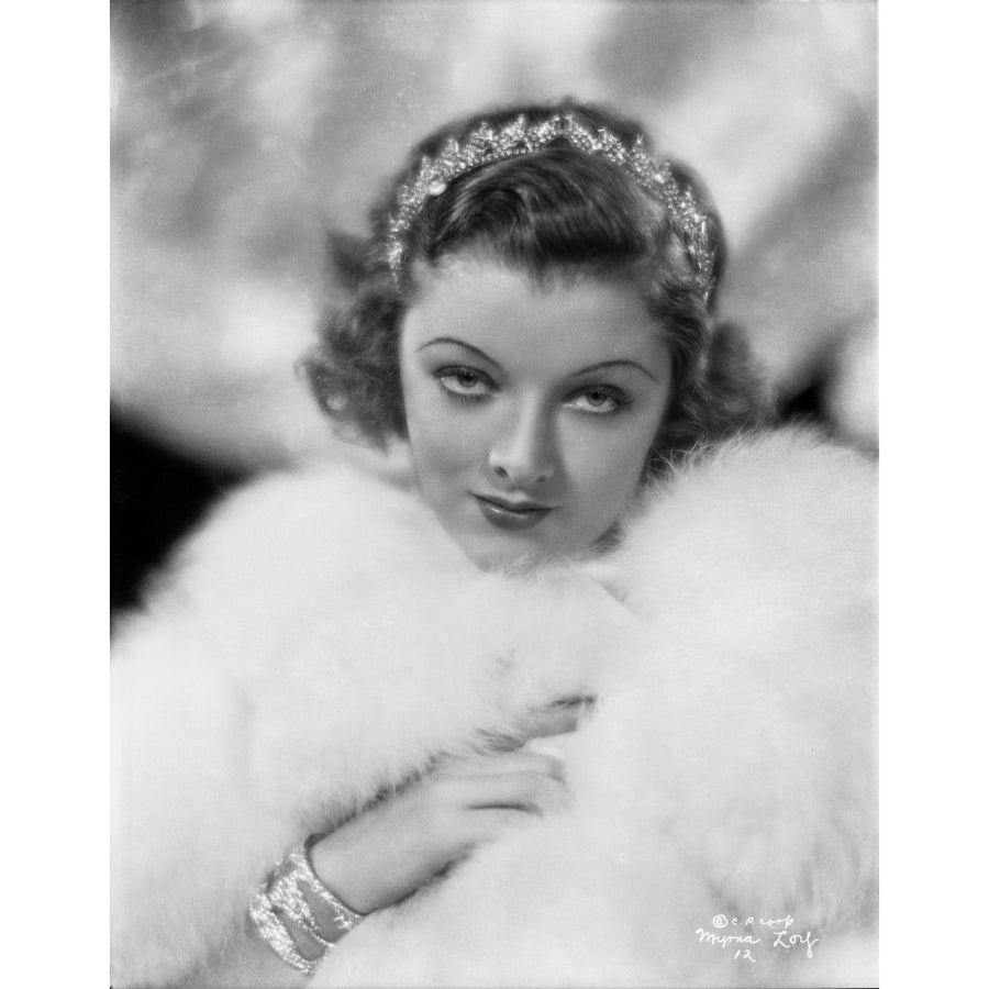 Myrna Loy Portrait in Feather Coat Photo Print Image 1